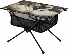 Portable Camping Table Swans Couple in Floral Circle Outdoor Foldable Camp Tables for Outside, Camping, Hiking, Tailgating
