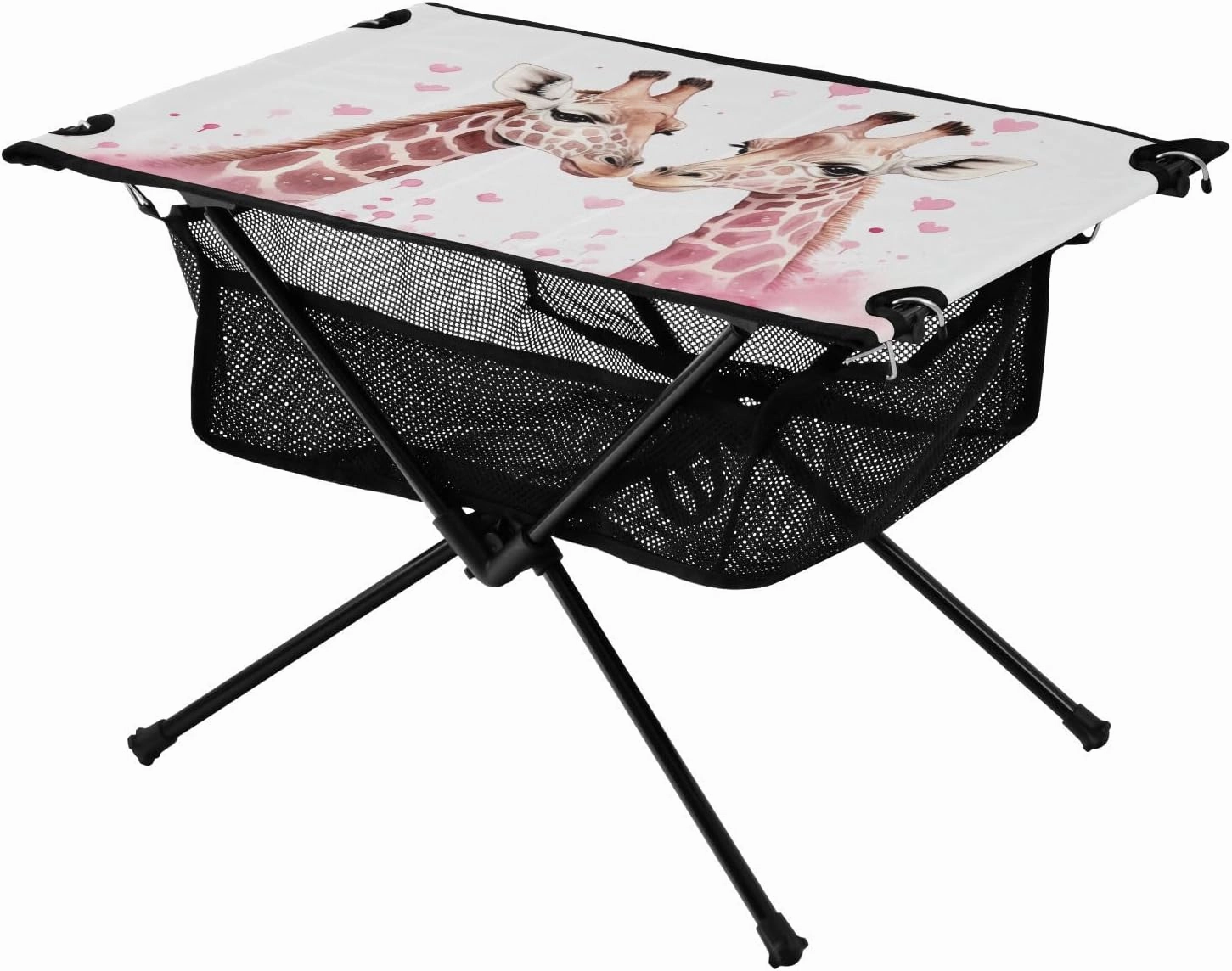 Portable Camping Table Valentine's Day Giraffe Couple Heart Outdoor Foldable Camp Tables for Outside, Camping, Hiking, Tailgating