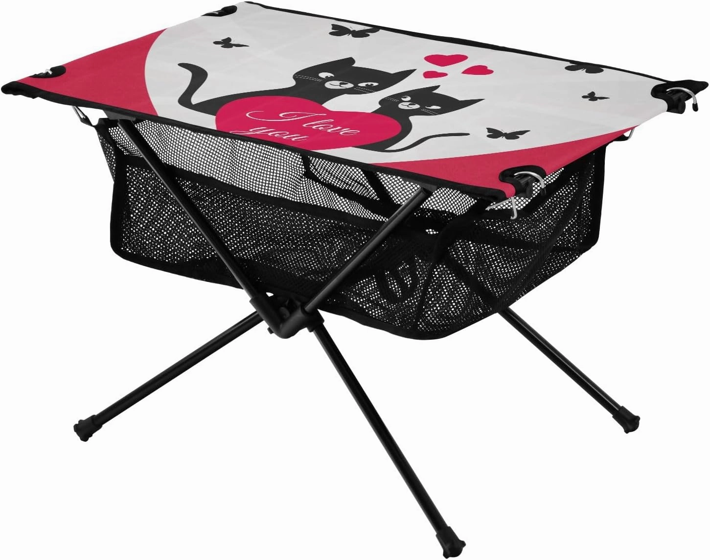 Portable Camping Table Valentines Day Lovers Cats Outdoor Foldable Camp Tables for Outside, Camping, Hiking, Tailgating