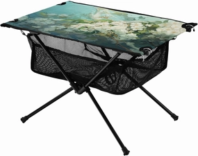 Portable Camping Table White Flowers Painting Outdoor Foldable Camp Tables for Outside, Camping, Hiking, Tailgating