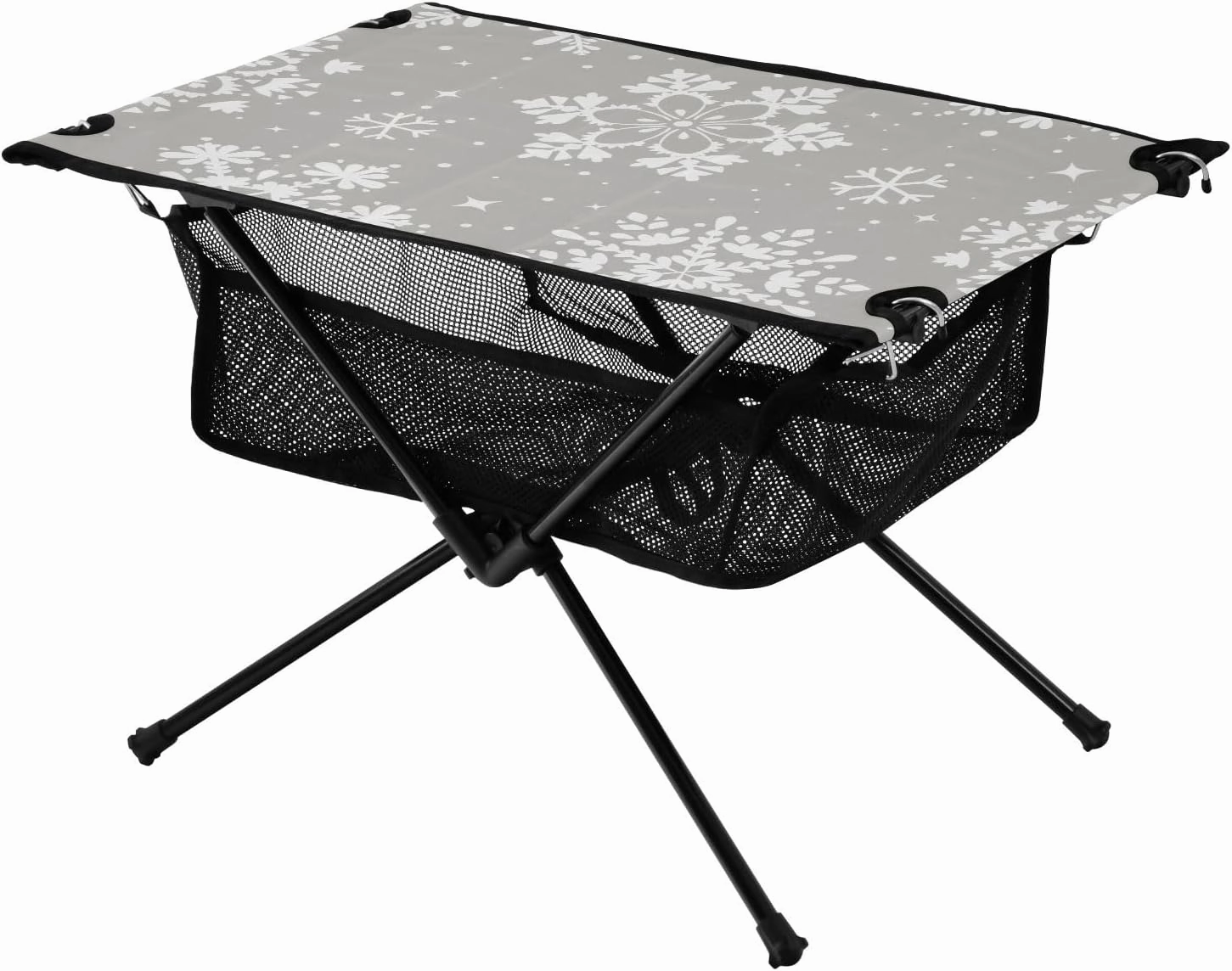 Portable Camping Table White Snowflakes Pattern Outdoor Foldable Camp Tables for Outside, Camping, Hiking, Tailgating