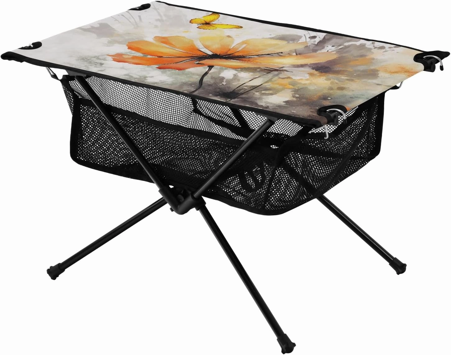Portable Camping Table Yellow Flowers and Butterfly Outdoor Foldable Camp Tables for Outside, Camping, Hiking, Tailgating