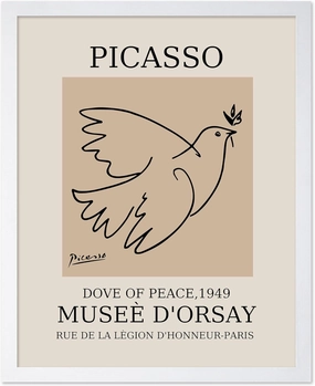Poster Master Vintage Picasso Poster - Retro Minimalist Print - Gift for Artist, Friend - Dove Of Peace, Line Drawing, Sketch, Abstract - Wall Decor for Living Room, Bedroom, 16x20 White Framed