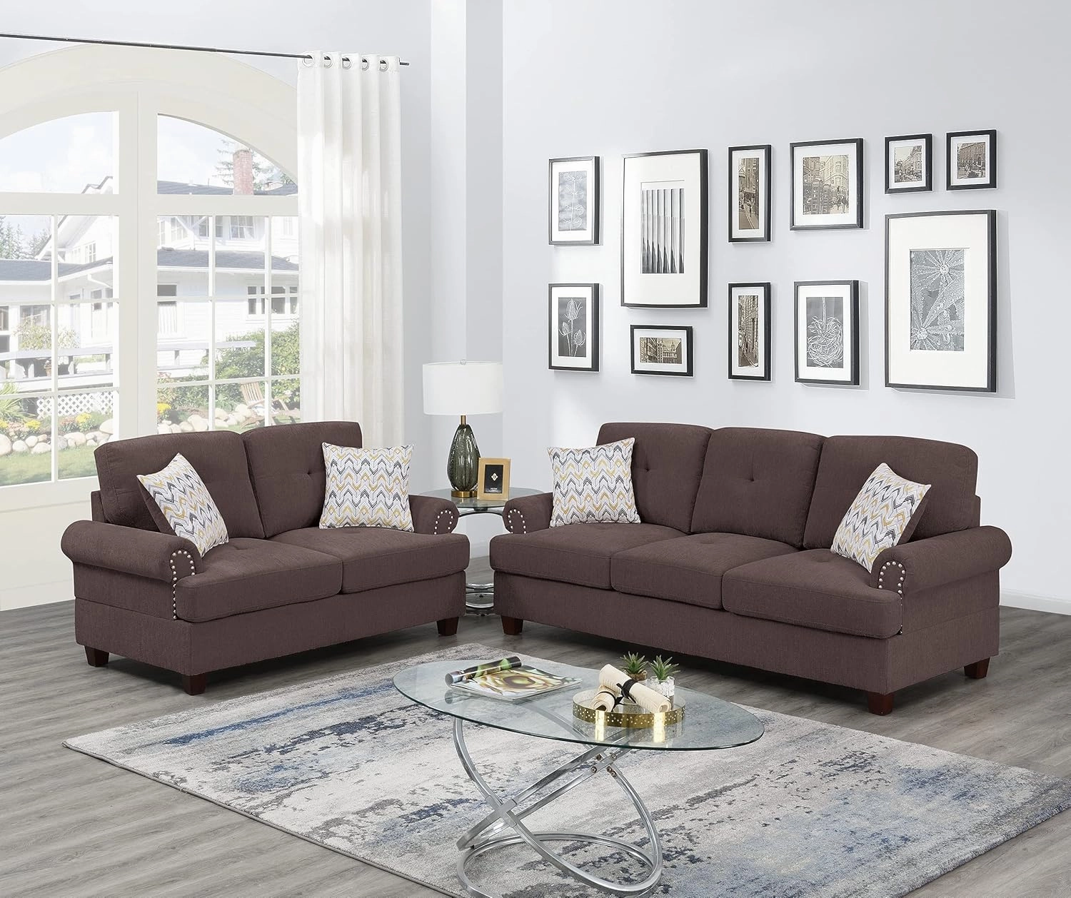 Poundex PDEX-F8835 Sofa Set, Dark Coffee
