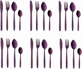 Purple Silverware Set, BuyGo 24-Piece Stainless Steel Camping Flatware Dinnerware Set for 6, Hand Polish, Dishwasher Safe