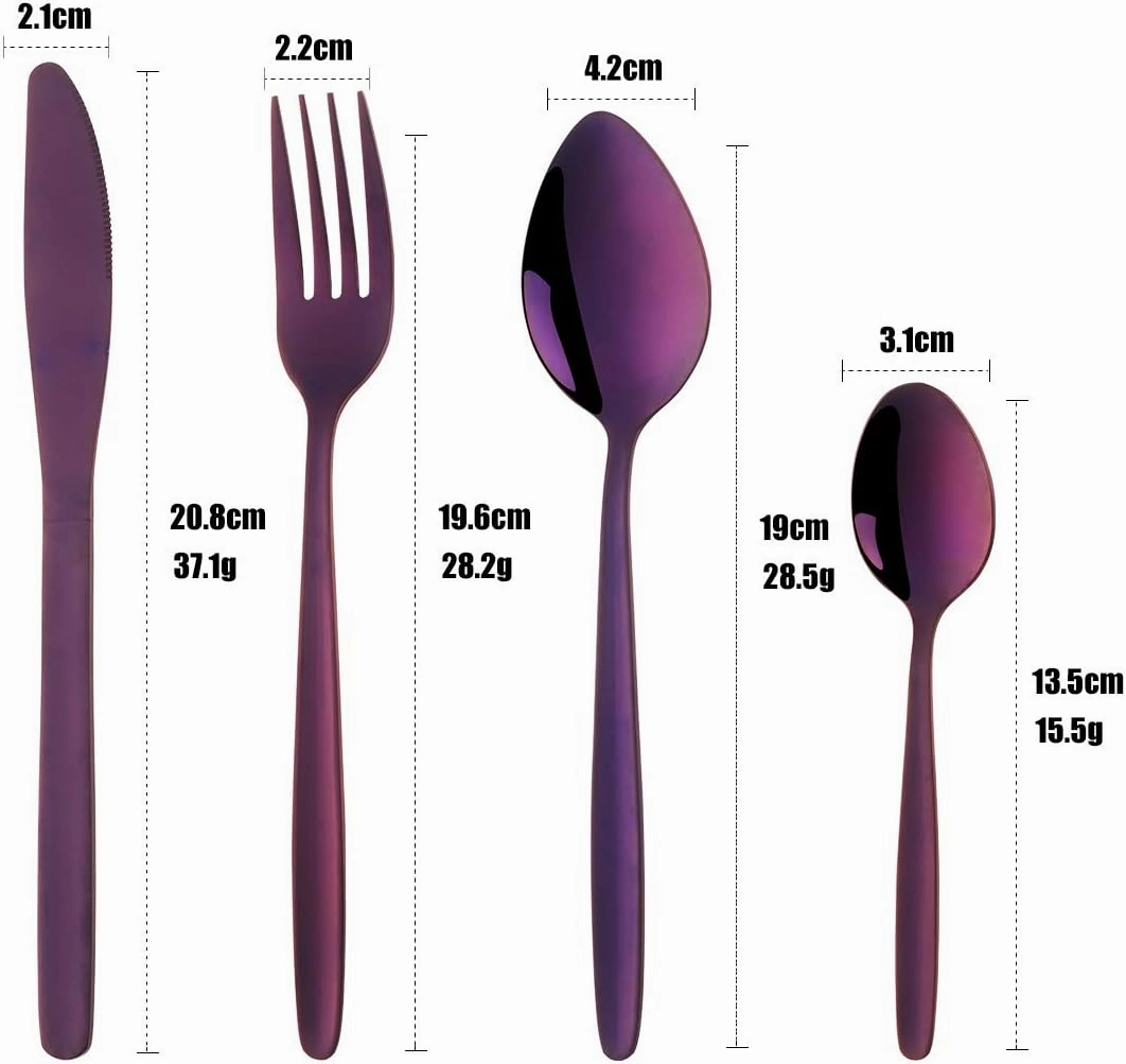 Purple Silverware Set, BuyGo 24-Piece Stainless Steel Camping Flatware Dinnerware Set for 6, Hand Polish, Dishwasher Safe