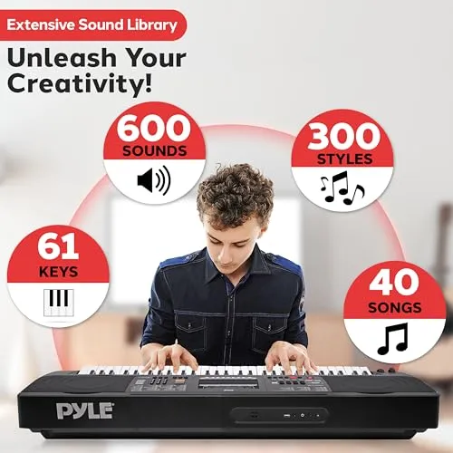 Pyle, Digital Musical Karaoke Portable Electronic Piano Includes Water-Resistant Case Bag Stool &amp; Keyboard Stand (61 Keys), Stadard (PKBRD6151PB)