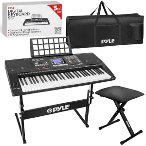 Pyle, Digital Musical Karaoke Portable Electronic Piano Includes Water-Resistant Case Bag Stool &amp; Keyboard Stand (61 Keys), Stadard (PKBRD6151PB)