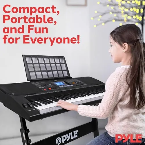Pyle, Digital Musical Karaoke Portable Electronic Piano Includes Water-Resistant Case Bag Stool &amp; Keyboard Stand (61 Keys), Stadard (PKBRD6151PB)