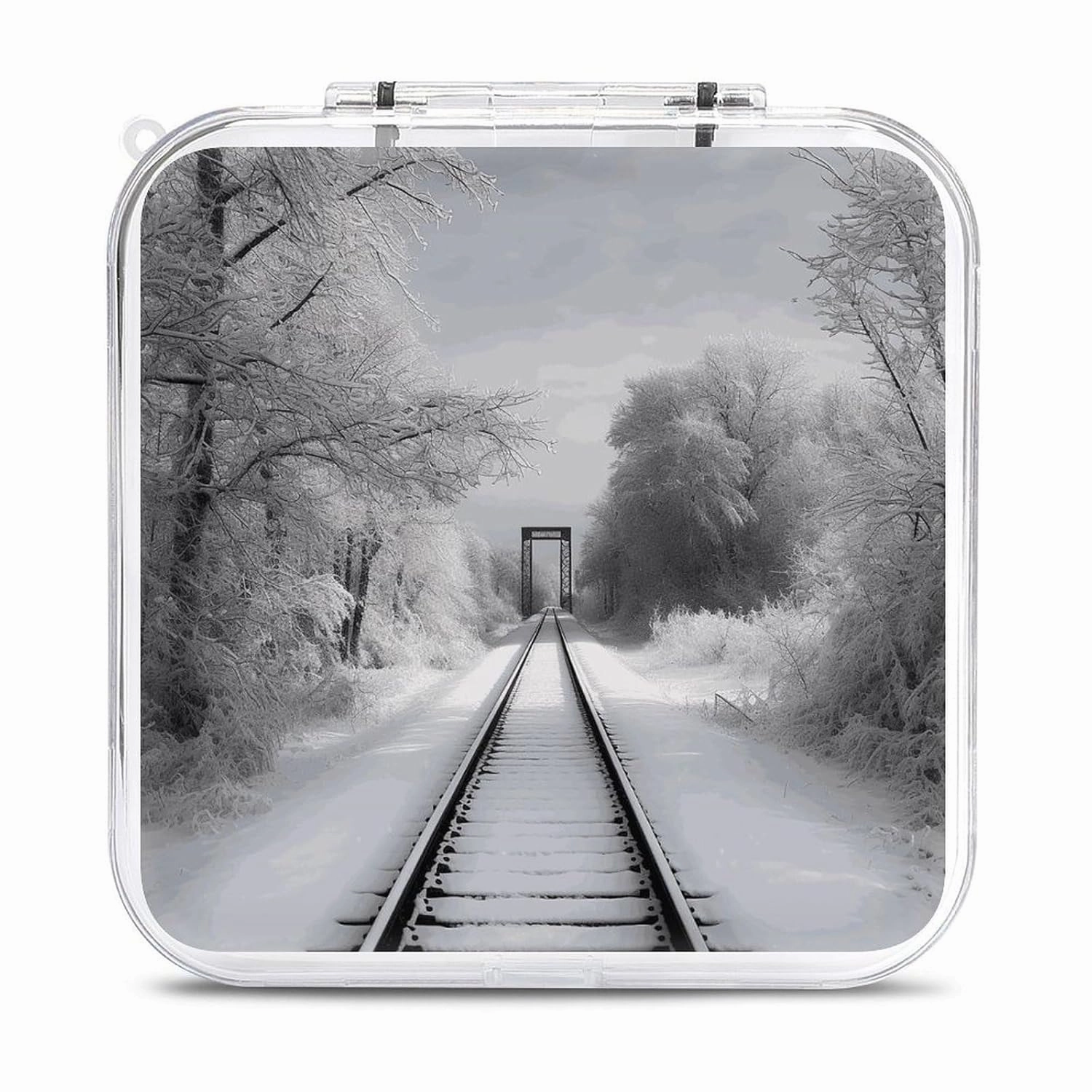 QMNBTES Snowy Train Tracks Switch Game Case Switch Game Holder Cartridge Case Storage 12 Games & 2 Micro Sd Card Slots, Travel Carry Cases, Portable Games Card Storage, Hard Shell, Buckle Closure