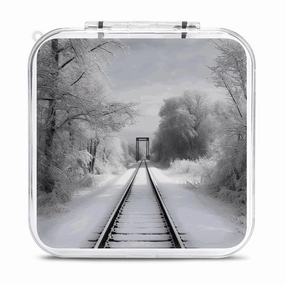 QMNBTES Snowy Train Tracks Switch Game Case Switch Game Holder Cartridge Case Storage 12 Games & 2 Micro Sd Card Slots, Travel Carry Cases, Portable Games Card Storage, Hard Shell, Buckle Closure