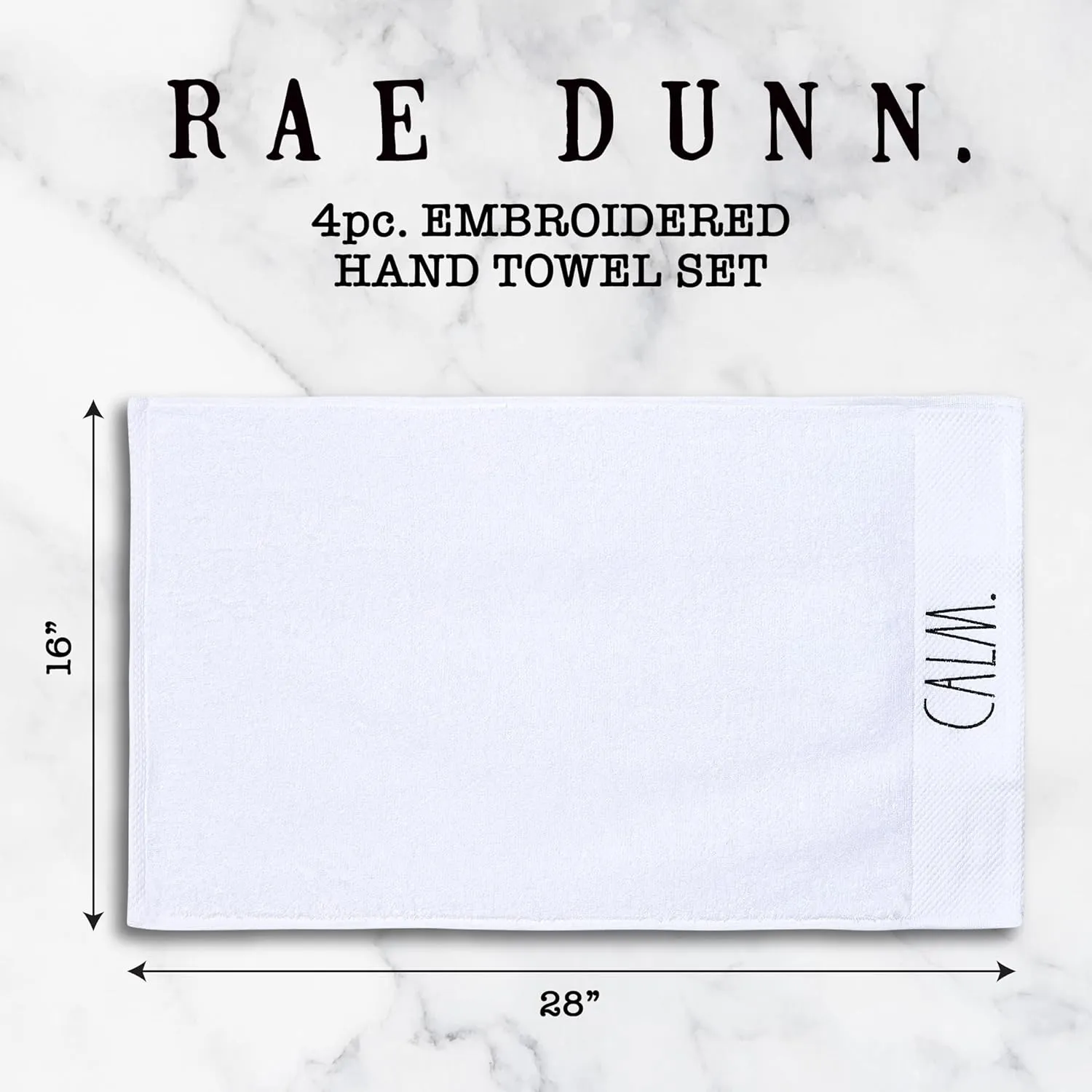 Rae Dunn Hand Towels, Embroidered Decorative Hand Towel for Kitchen and Bathroom, 100% Cotton, White- Fresh/Clean/Calm/Bliss, 16"x 28"