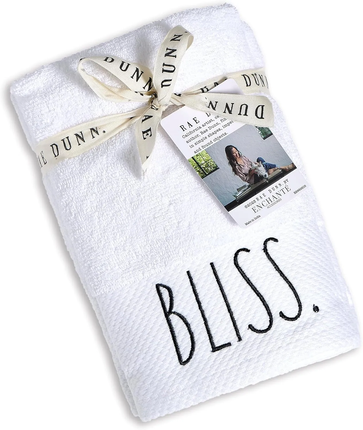 Rae Dunn Hand Towels, Embroidered Decorative Hand Towel for Kitchen and Bathroom, 100% Cotton, White- Fresh/Clean/Calm/Bliss, 16"x 28"