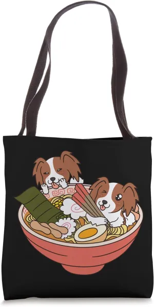 Ramen Noodles Papillon Dog Tote Bag