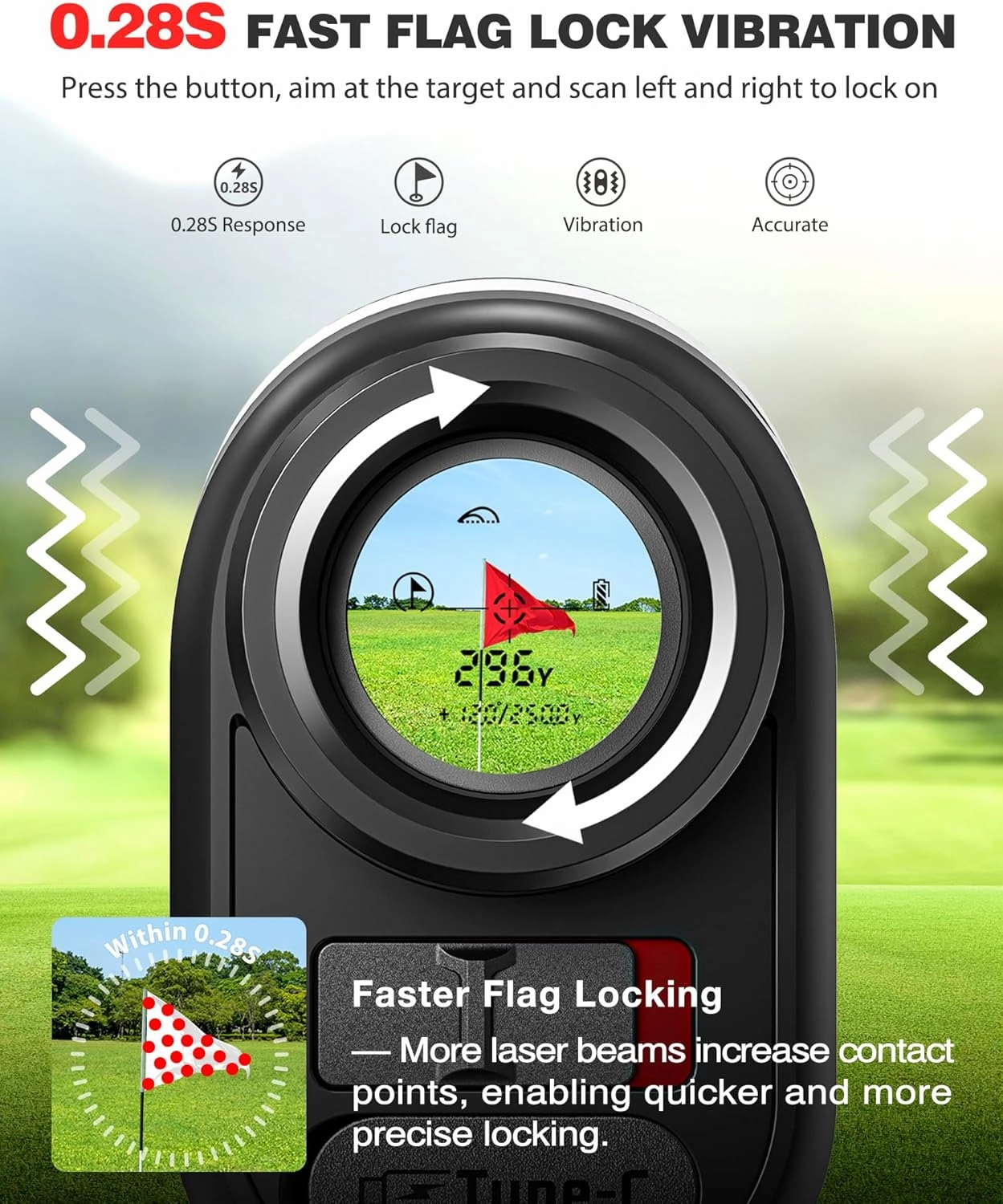 Range Finder Golf with Slope, 30,000 Uses on a Single Charge, 0.28S Fast Flag Lock, USB-C Rechargeable, Magnet Mount Laser Rangefinder, Golf Ranger Finder LCD Clarity View VEELUPLUS