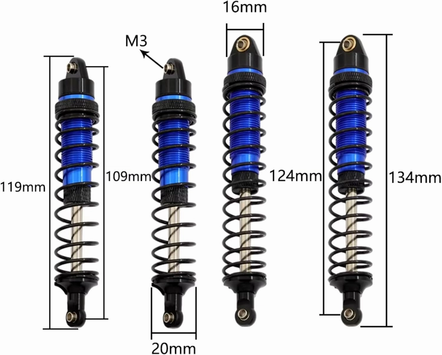 Rc Shock Absorber For Arrma For Granite For Typhon Big For Rock 1/10 4pcs Metal Front And Rear Shock Absorber Damper RC Car Upgrade Parts(Blue)