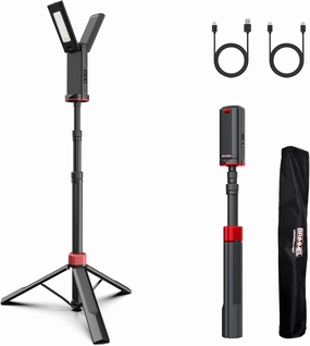 Rechargeable Work Light with Tripod Stand - 8000mAh 2200 Lumen Dual Head, 3000K/6400K IP54 Waterproof, Magnetic Base & Carry Bag for Construction/Camping, Aluminum, 61"