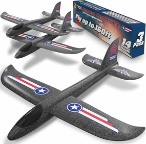 Refresh Sports Airplane Toy for Kids: 3 Pack Foam Airplanes - Safe & Easy to Throw Glider Plane Toys - Gifts for Boys & Girls & Birthday Gift Ideas - Outdoor Games Kids Ages 4 5 6 7 8 9 10 & Up