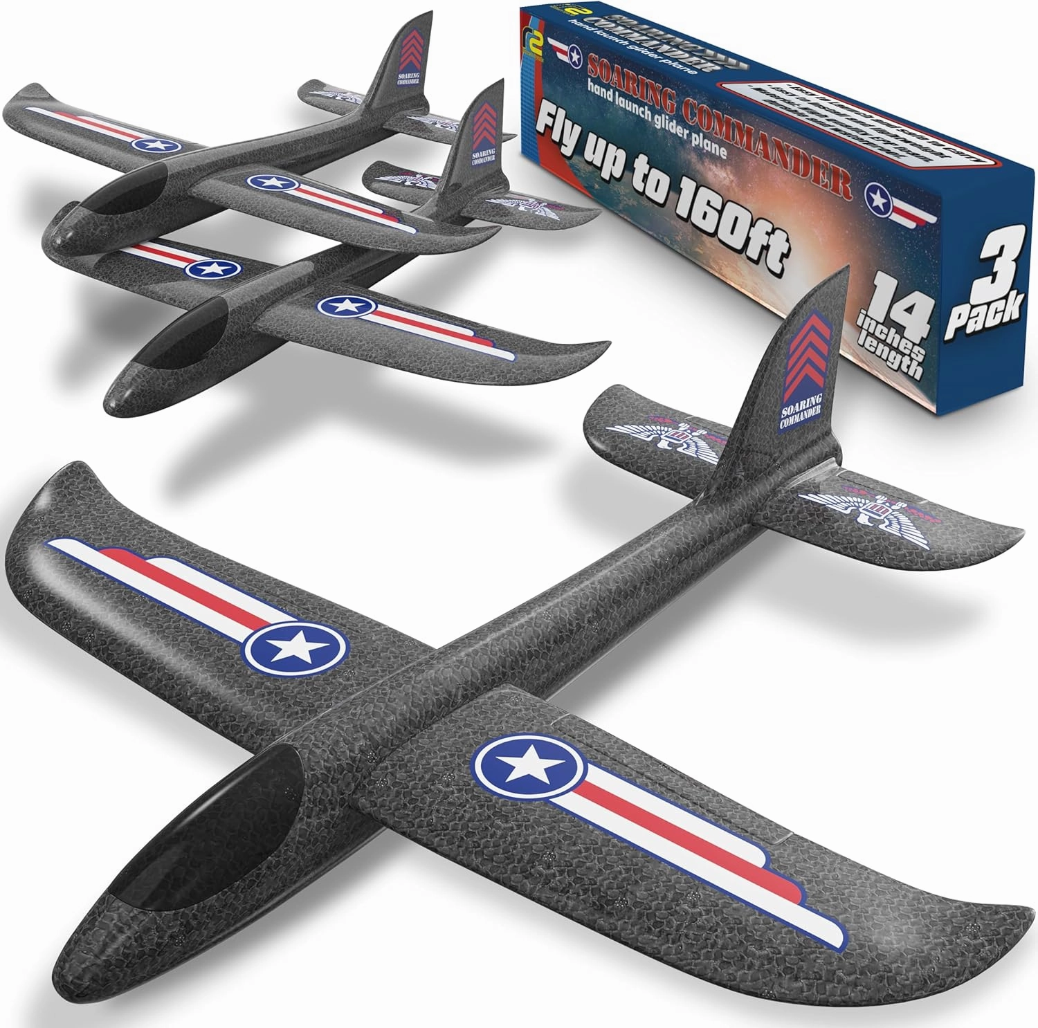 Refresh Sports Airplane Toy for Kids: 3 Pack Foam Airplanes - Safe & Easy to Throw Glider Plane Toys - Gifts for Boys & Girls & Birthday Gift Ideas - Outdoor Games Kids Ages 4 5 6 7 8 9 10 & Up