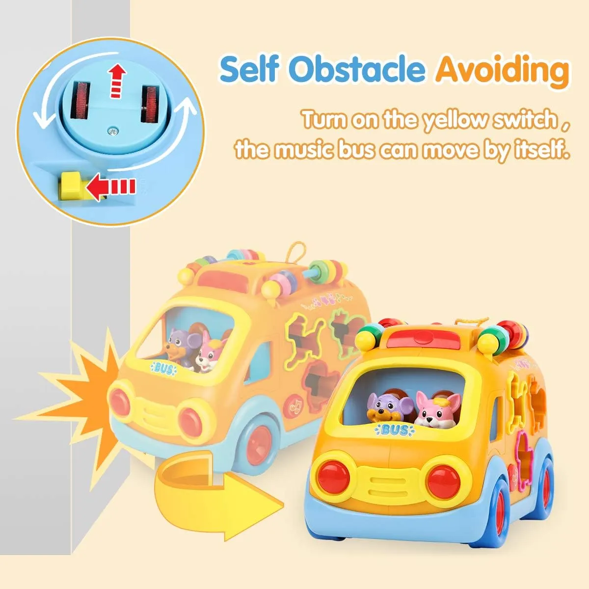 REMOKING Baby Electronic Musical Bus Toys with Lights & Music,Shape Color Sorter,Rotating Gear,Early Development, Learning Toys,Educational Preschool Girls Boys Toddlers Kids