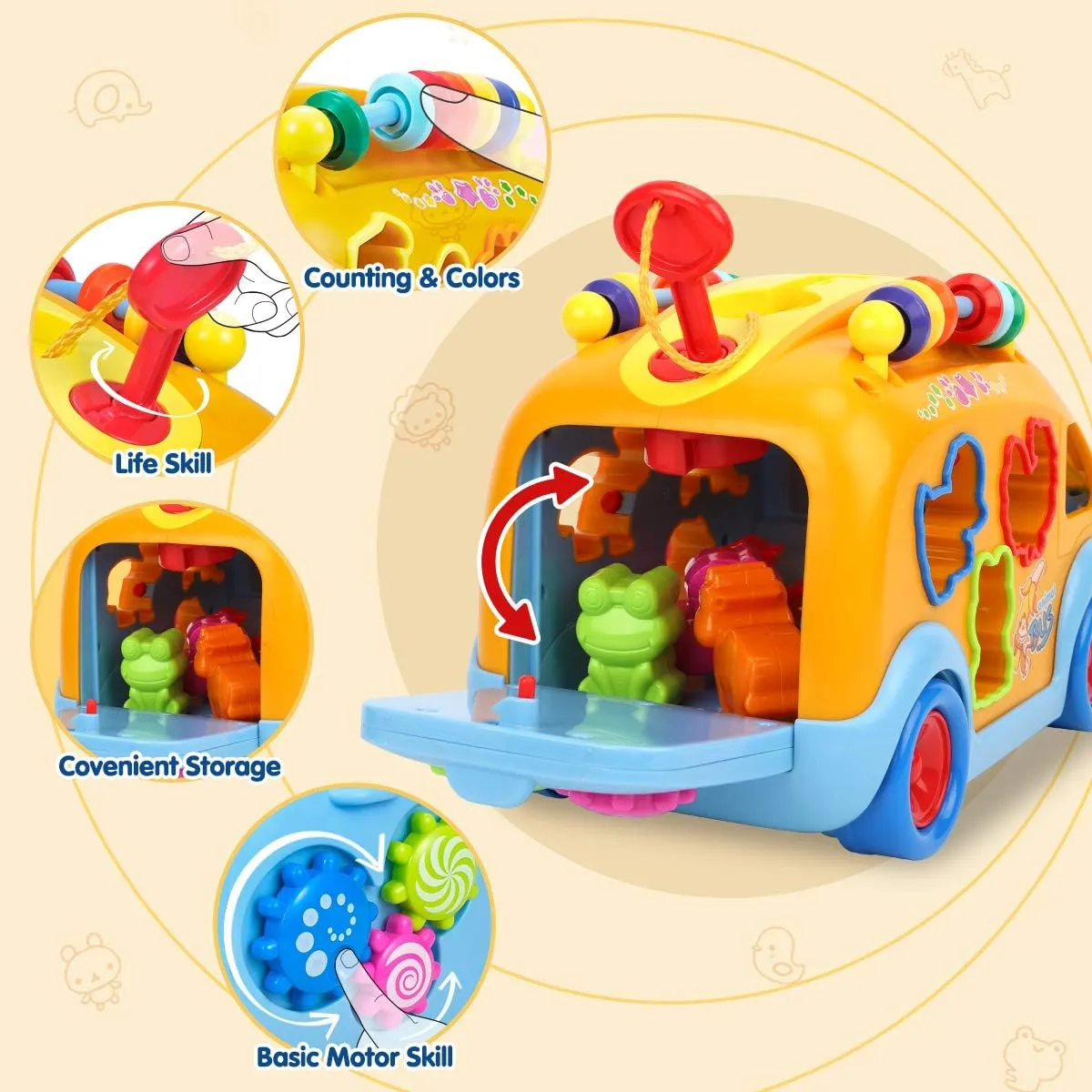 REMOKING Baby Electronic Musical Bus Toys with Lights & Music,Shape Color Sorter,Rotating Gear,Early Development, Learning Toys,Educational Preschool Girls Boys Toddlers Kids