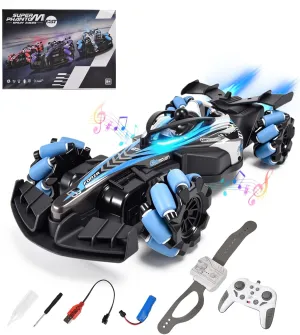 Remote Control F1 Car RC Cars Toys,Cool Rechargeable Stunt RC Car with 4WD Wheel with Bright Light,Fun Outdoor Toys Gifts for Kids Birthday or Chritmas 6-8 8-12 Years Old Blue
