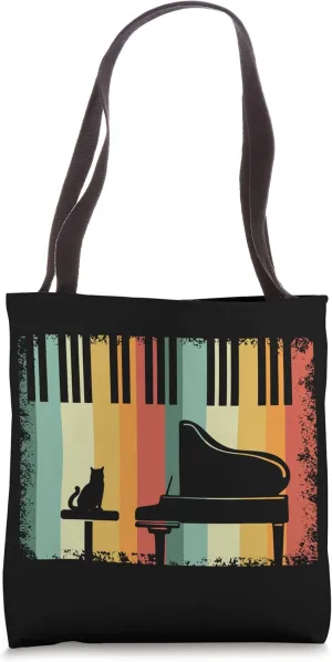 Retro Piano Cat Musician Musical Instrument Pianist Music Tote Bag