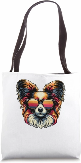 Retro Sunglasses Papillon Dog Continental Toy Spaniel Tote Bag
