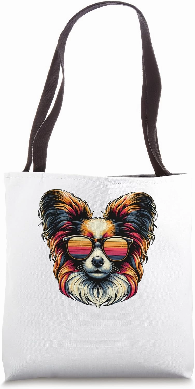 Retro Sunglasses Papillon Dog Continental Toy Spaniel Tote Bag