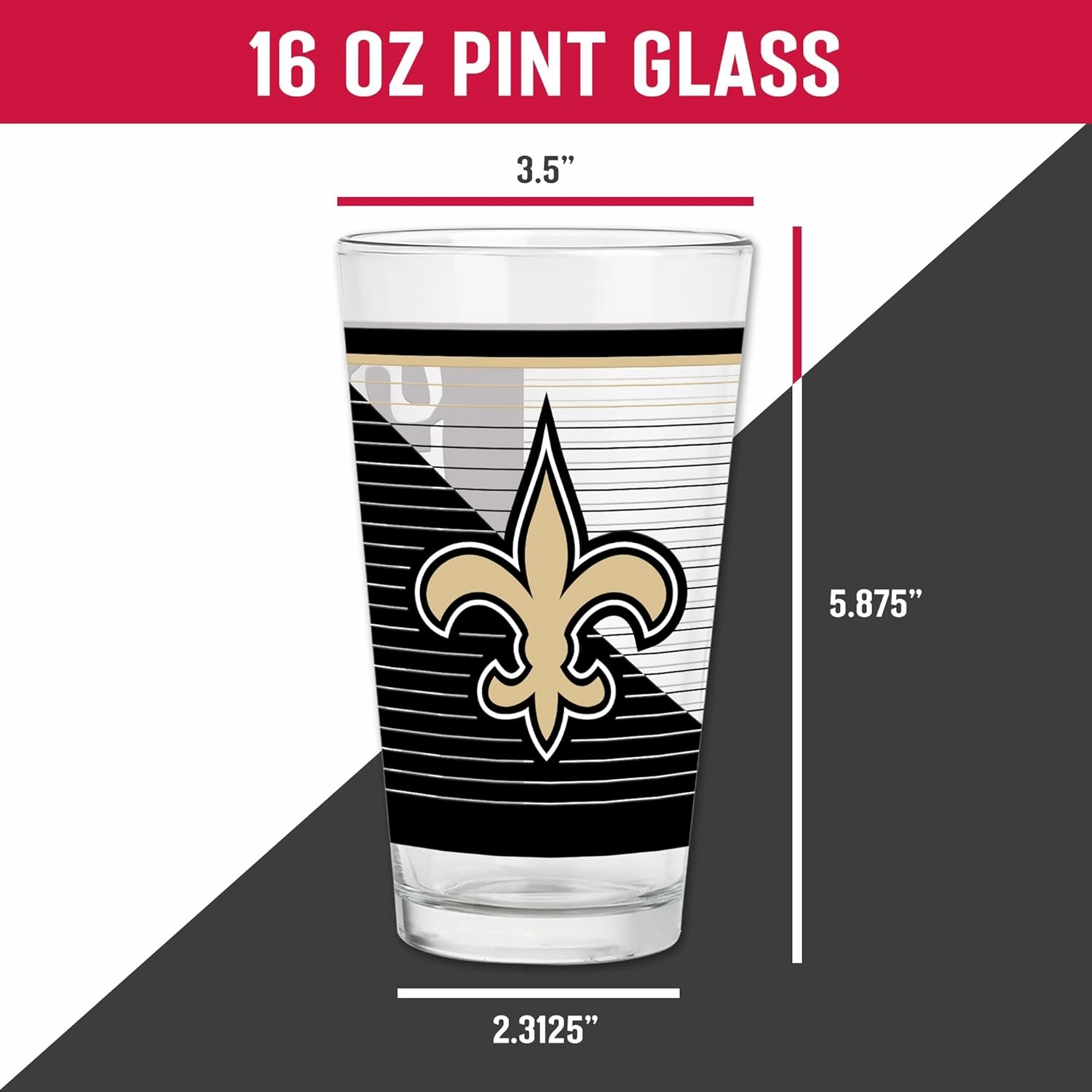 Rico Industries NFL Football Main 16 oz Pint Glasses with Digitally Printed Logo, Practical Set of 2 Classic Drinking Glasses, Dishwasher Safe
