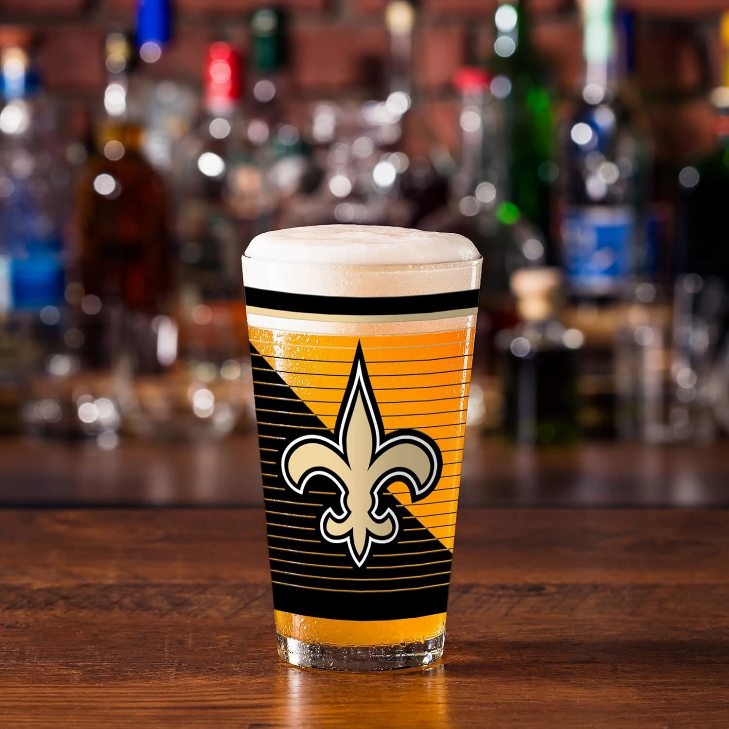 Rico Industries NFL Football Main 16 oz Pint Glasses with Digitally Printed Logo, Practical Set of 2 Classic Drinking Glasses, Dishwasher Safe