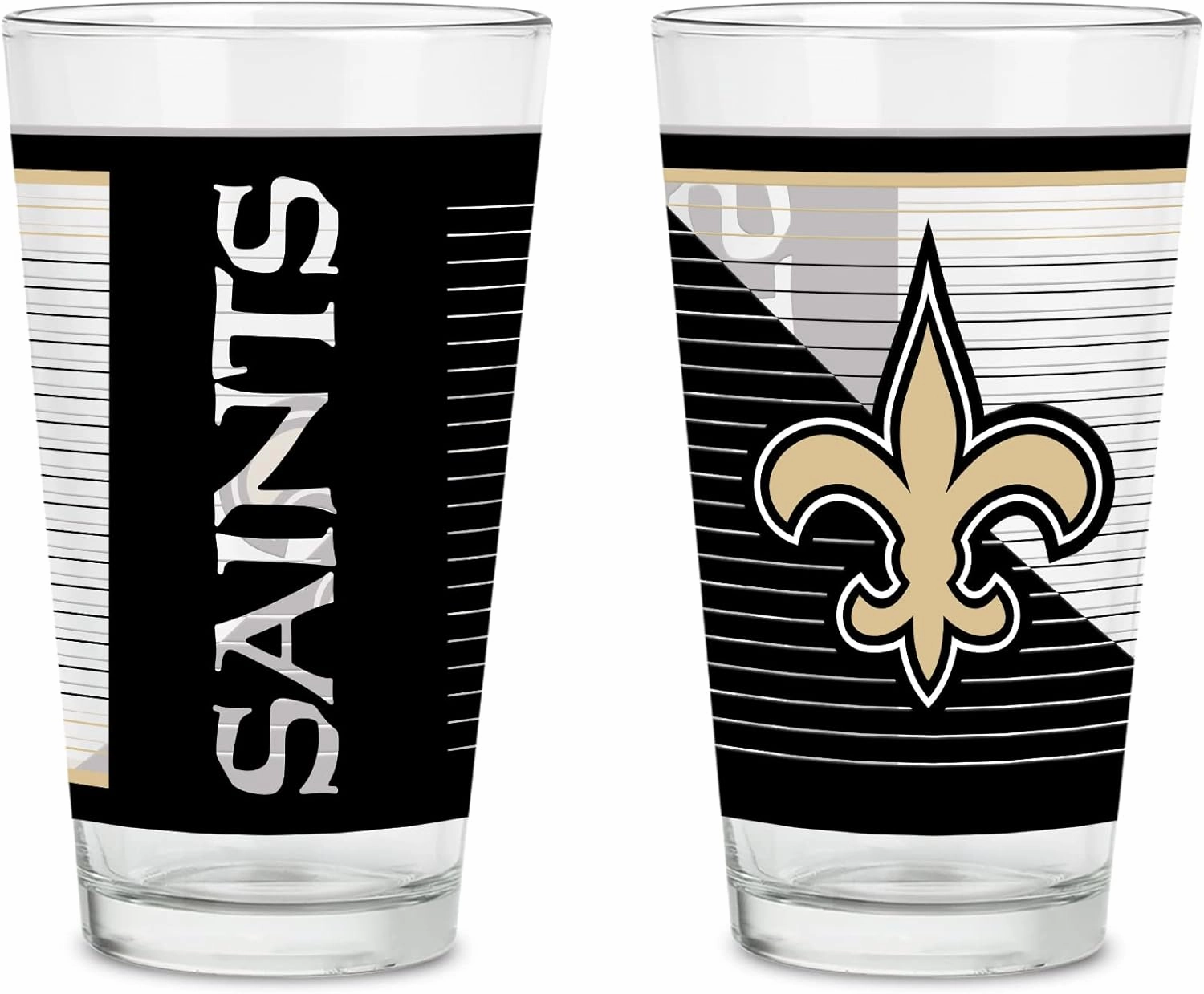 Rico Industries NFL Football Main 16 oz Pint Glasses with Digitally Printed Logo, Practical Set of 2 Classic Drinking Glasses, Dishwasher Safe