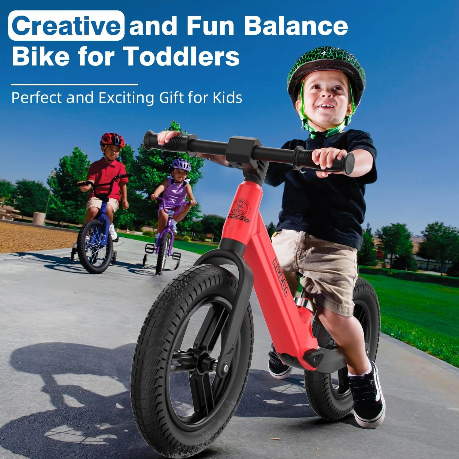 Ridego 12Inch Toddler Balance Bike 2 3 Year Old,Lightweight Kids Bike with Light-Up Inflatable Tires,Ride-on Toys for 3-5 Year Old Boys Girls Birthday Gift,Red