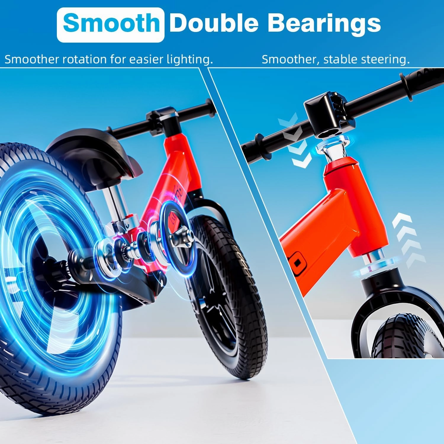 Ridego 12Inch Toddler Balance Bike 2 3 Year Old,Lightweight Kids Bike with Light-Up Inflatable Tires,Ride-on Toys for 3-5 Year Old Boys Girls Birthday Gift,Red