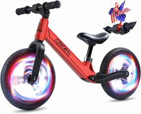 Ridego 12Inch Toddler Balance Bike 2 3 Year Old,Lightweight Kids Bike with Light-Up Inflatable Tires,Ride-on Toys for 3-5 Year Old Boys Girls Birthday Gift,Red
