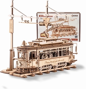 ROKR 3D Wooden Puzzles Model Car Kits for Adults to Build - Wooden Toy Tram Train Set with Railway - Wood 3D Puzzles for Adults - Gift Idea for Christmas Father's Day Birthday