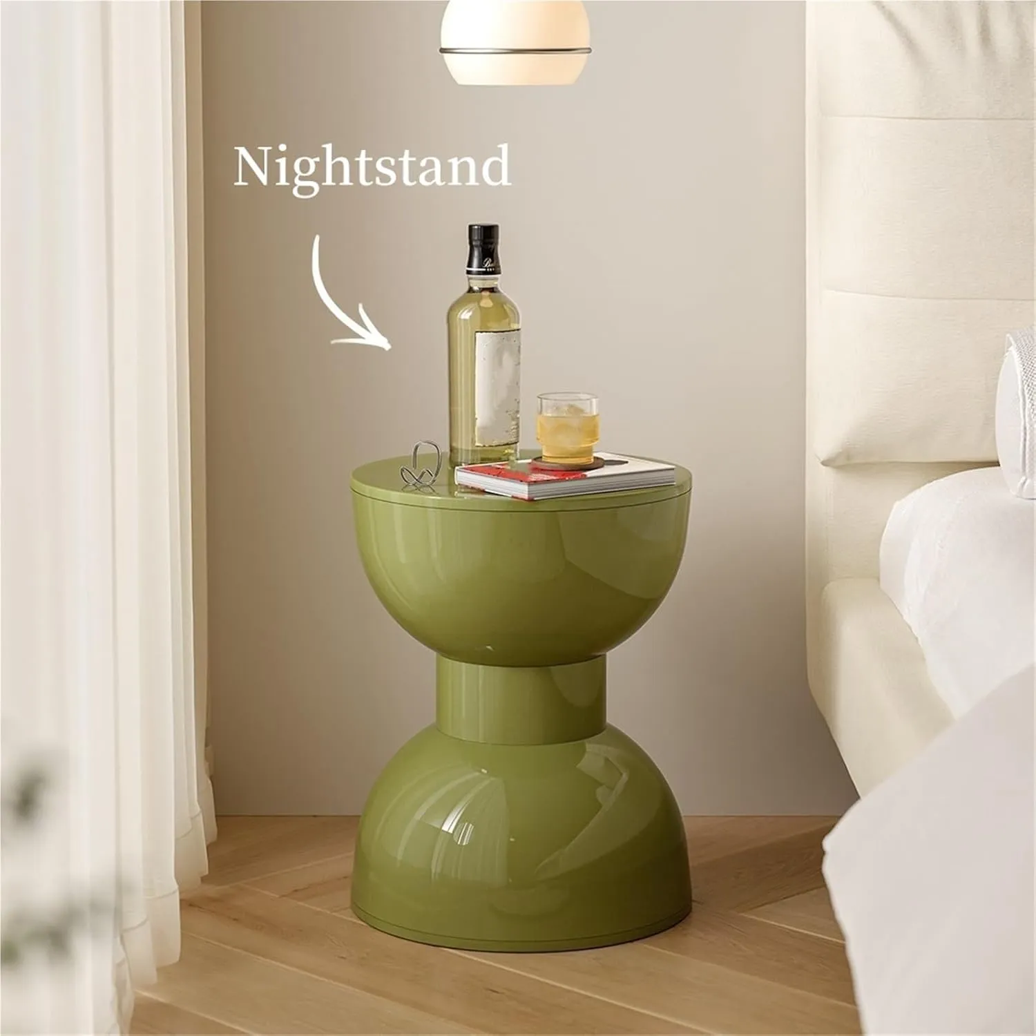 Round Side Table Bedside Table Small Nightstand Hourglass Design Stackable Low Stool Plastic Night Stands for Living Room Office Balcony Creative idea(Black)