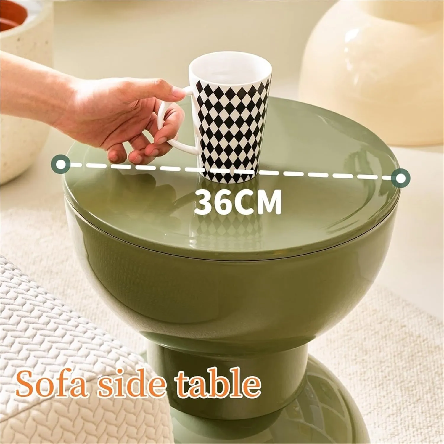 Round Side Table Bedside Table Small Nightstand Hourglass Design Stackable Low Stool Plastic Night Stands for Living Room Office Balcony Creative idea(Black)