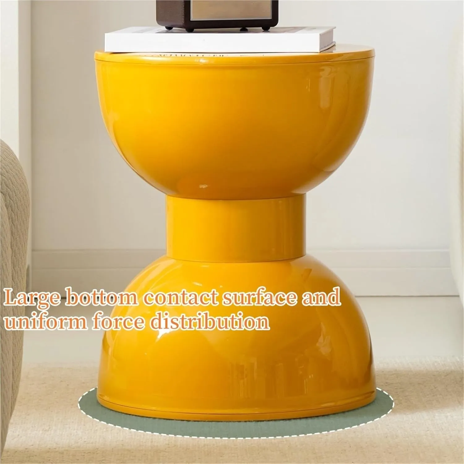 Round Side Table Bedside Table Small Nightstand Hourglass Design Stackable Low Stool Plastic Night Stands for Living Room Office Balcony Creative idea(Black)