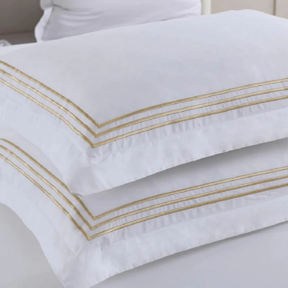 Royal Tradition 3pc Percale Duvet Cover Set (Full/Queen, Gold) Adeline Embroidered Comforter Cover with Pillow Shams