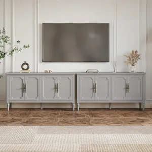 RoyalCraft Buffet Sideboard Table Set of 2, 59'' Mid Century Modern Console Table, Media Cabinet with 4 Doors, Accent Cabinet Wood Sideboard, for Entryway, Living Room, Dining Room, Dove Gray