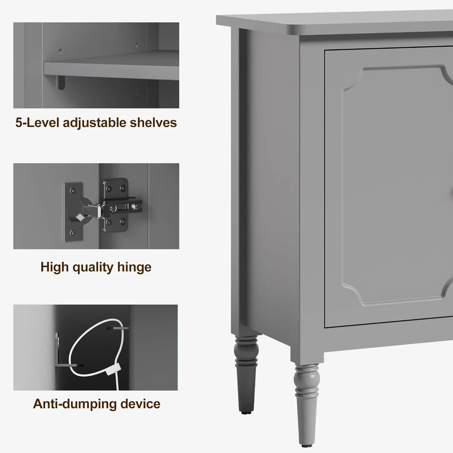 RoyalCraft Buffet Sideboard Table Set of 2, 59'' Mid Century Modern Console Table, Media Cabinet with 4 Doors, Accent Cabinet Wood Sideboard, for Entryway, Living Room, Dining Room, Dove Gray