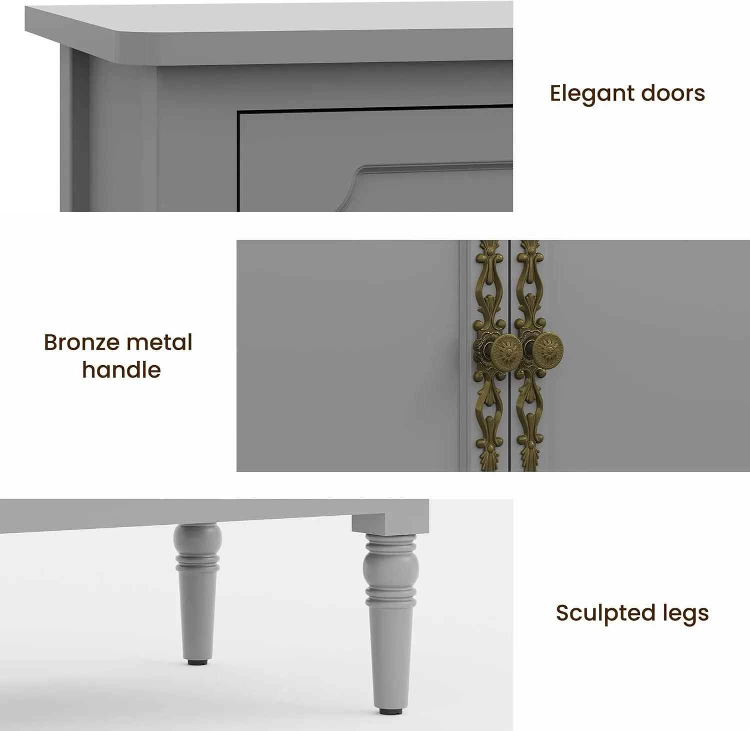 RoyalCraft Buffet Sideboard Table Set of 2, 59'' Mid Century Modern Console Table, Media Cabinet with 4 Doors, Accent Cabinet Wood Sideboard, for Entryway, Living Room, Dining Room, Dove Gray