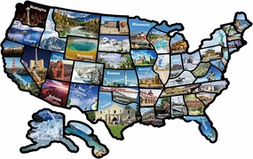 RV State Sticker Travel Map of The United States, Travel Trailer Camper Accessories, 11x17" RV Map Decals for Window Door Wall, 50 State Bumper Stickers with Scenic Illustrations, Great for Kids & Adults - Track Your Travel