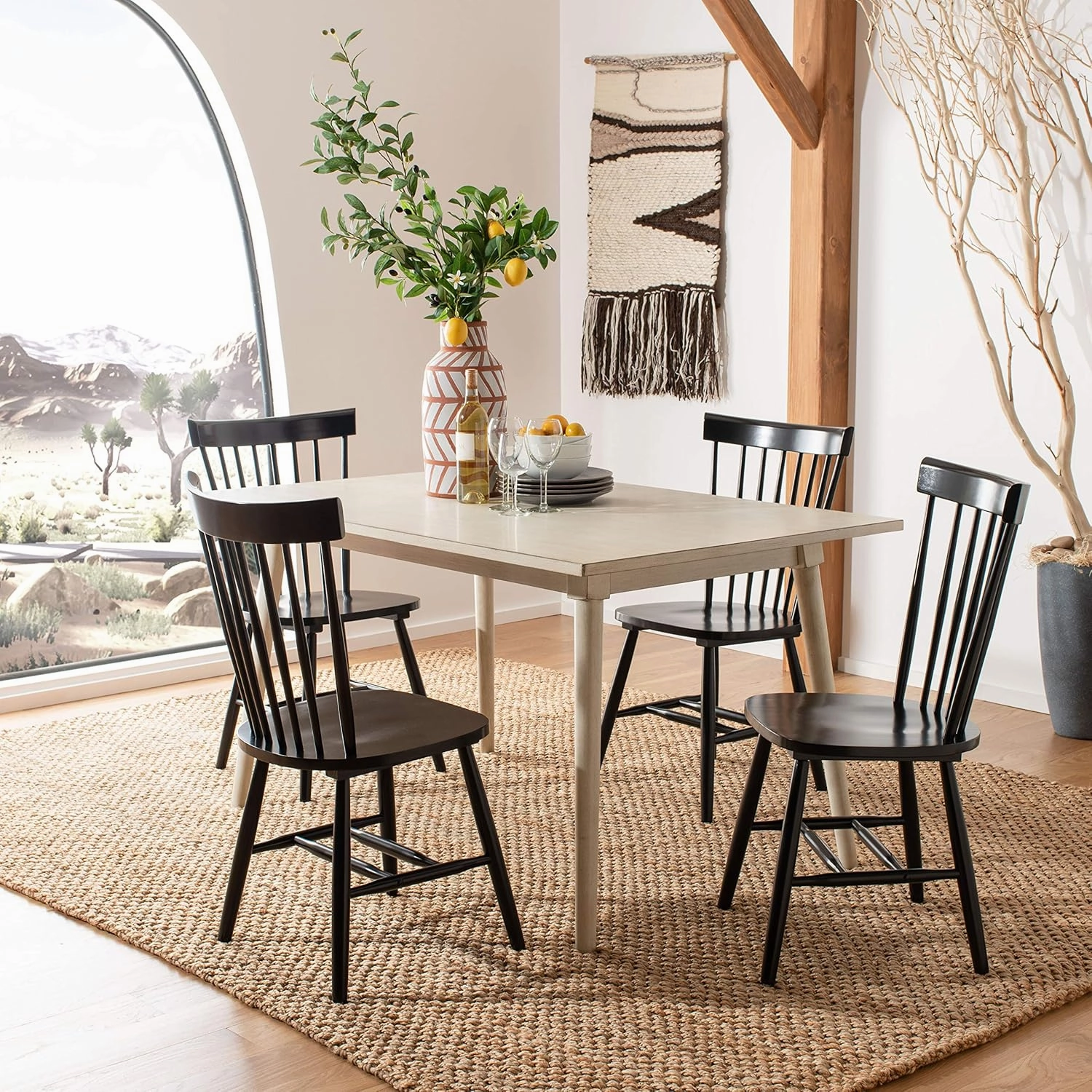 SAFAVIEH Parker Spindle Windsor Set of 2 Dining Chair, 17, Black