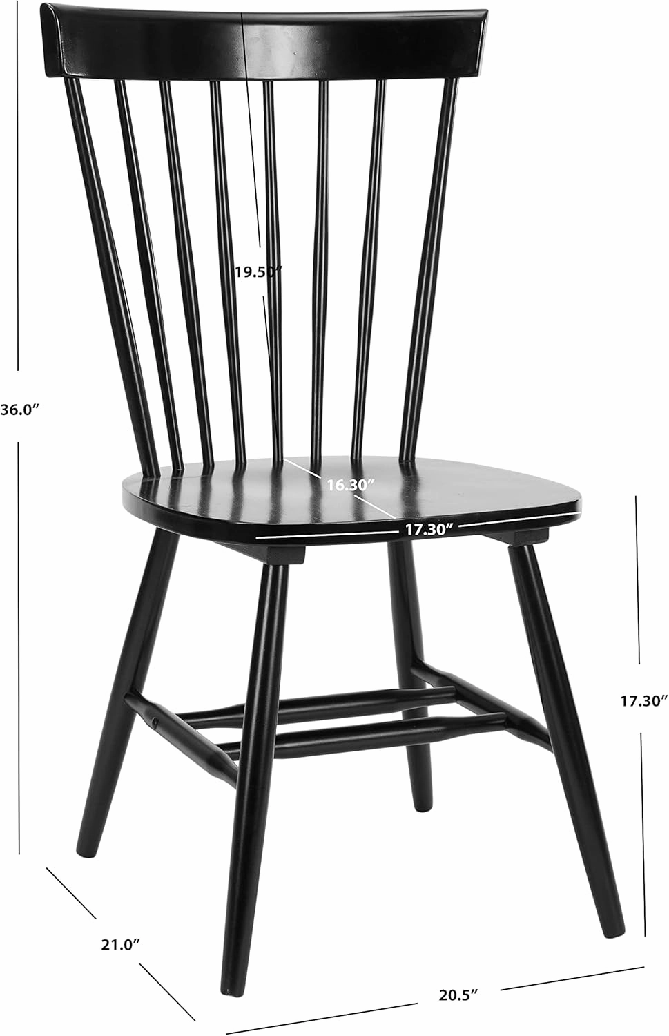 SAFAVIEH Parker Spindle Windsor Set of 2 Dining Chair, 17, Black