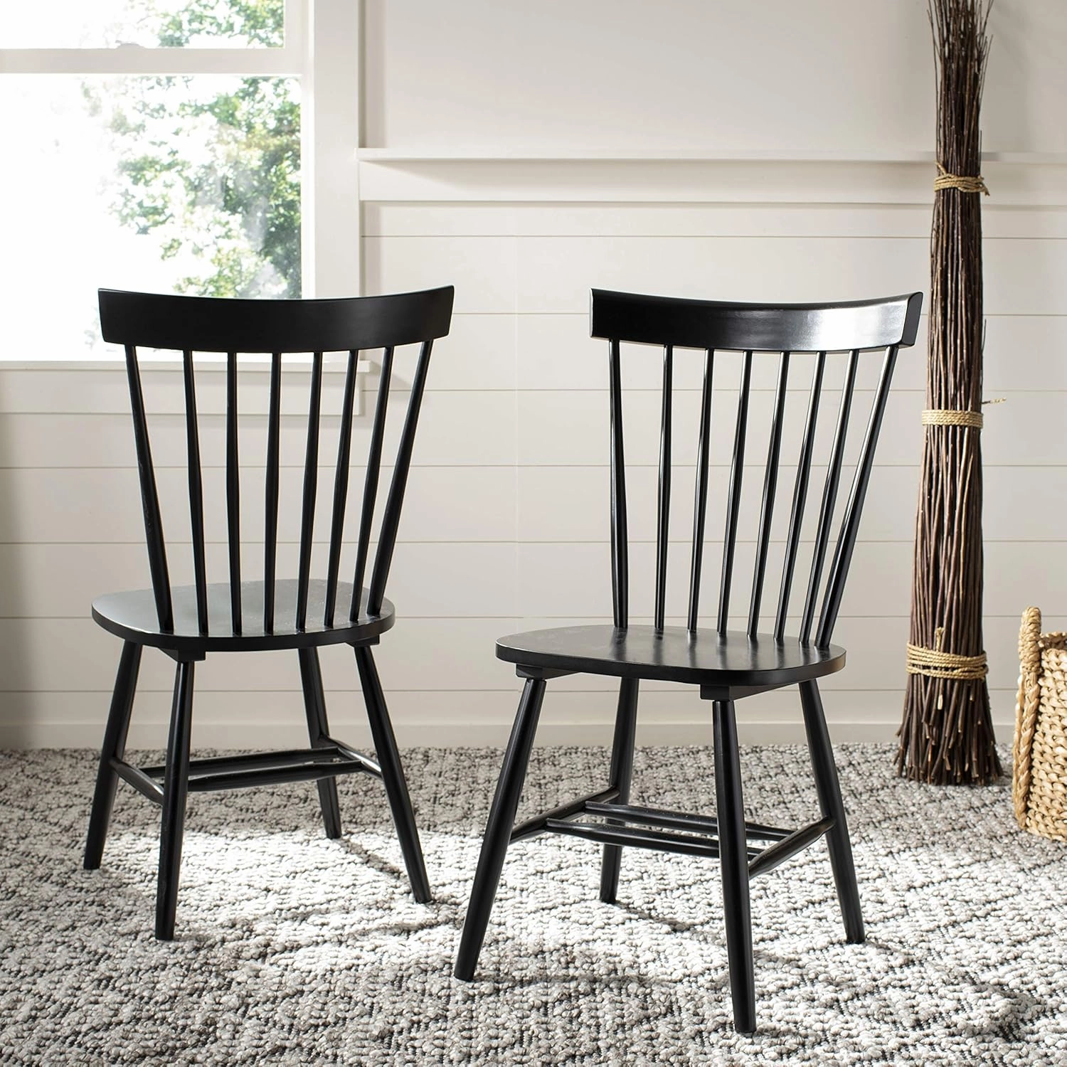 SAFAVIEH Parker Spindle Windsor Set of 2 Dining Chair, 17, Black