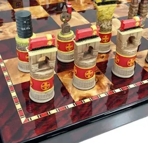 Santa Fe Trains Steam vs Diesel Train Engine Chess Set W/ 18" High Gloss Cherry & Burlwood Color Board