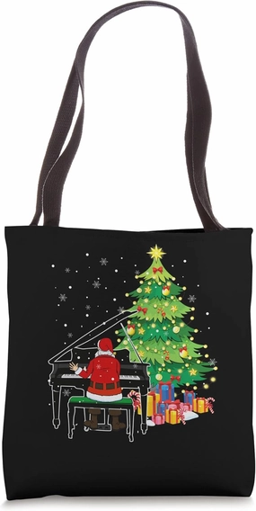 Santa Claus Play Piano Nearby Christmas Tree Funny Tote Bag