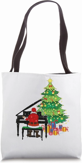 Santa Claus Play Piano Nearby Christmas Tree Funny Tote Bag